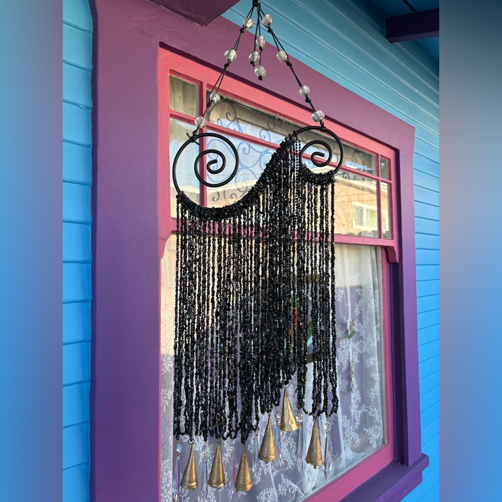 Infinity Spiral Mystic Black Beaded Curtain Wind Chime  Sun Catcher Mobile - Picture 8 of 11